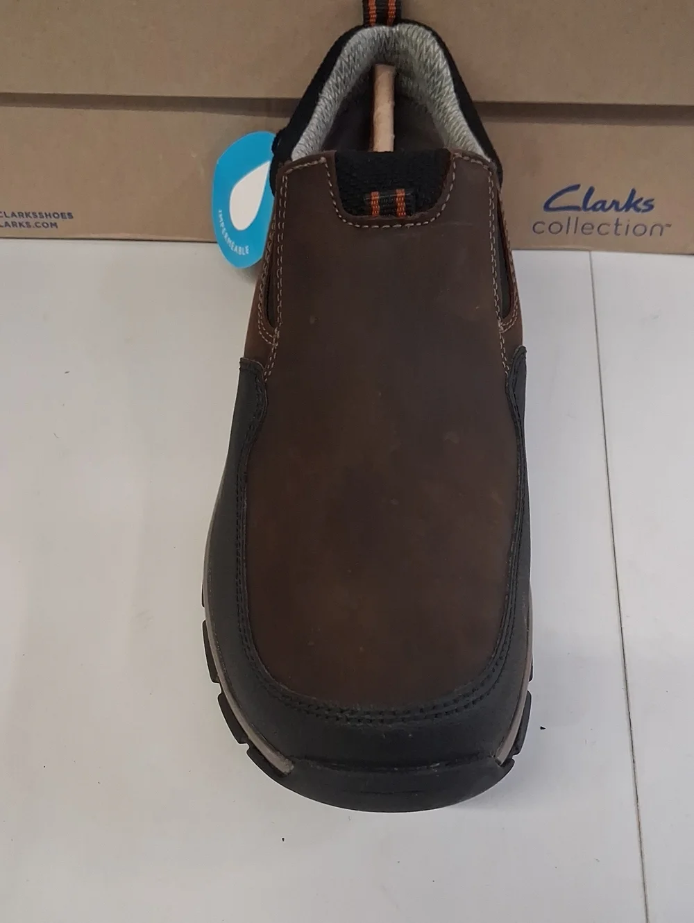 NWT Mens Clark's Walpath Step Dark Brown Leather Slip On Shoes
